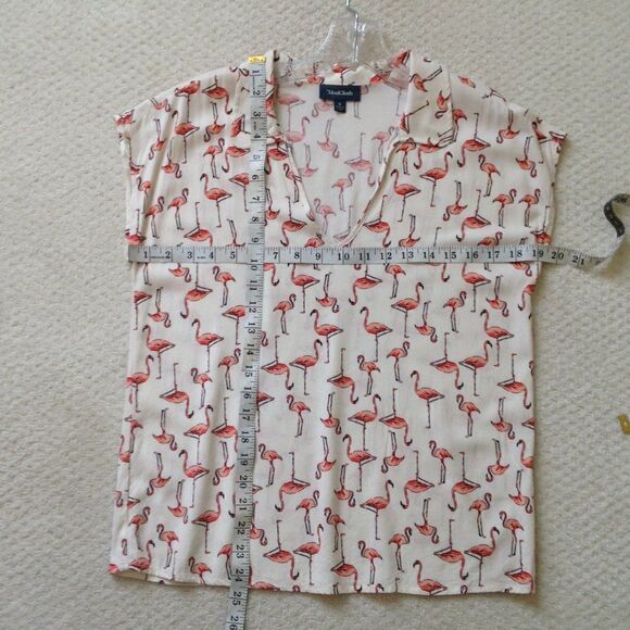 Anthropologie | Modcloth Linen Blend Flamingo Top Small - Picture 7 of 8